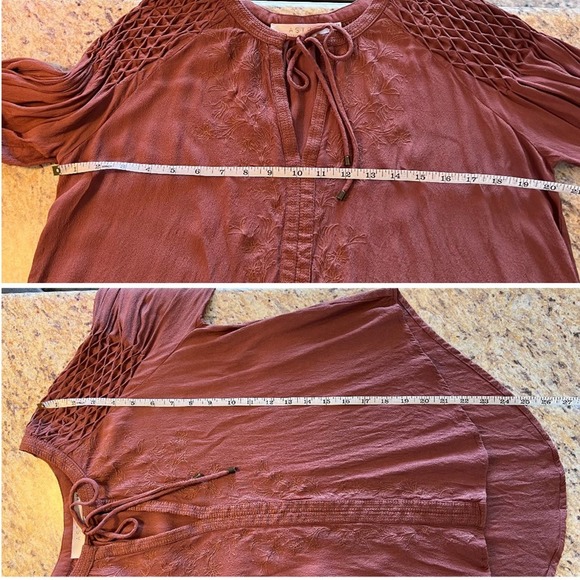 ASTR the Label Mauve Claudine Peasant Blouse Long Sleeve Tie Front Embroidered - Picture 11 of 11